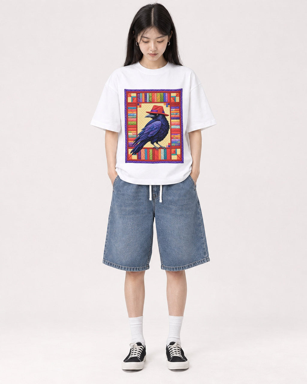 Mockup Boxy Heavyweight Tee White female full-body 01
