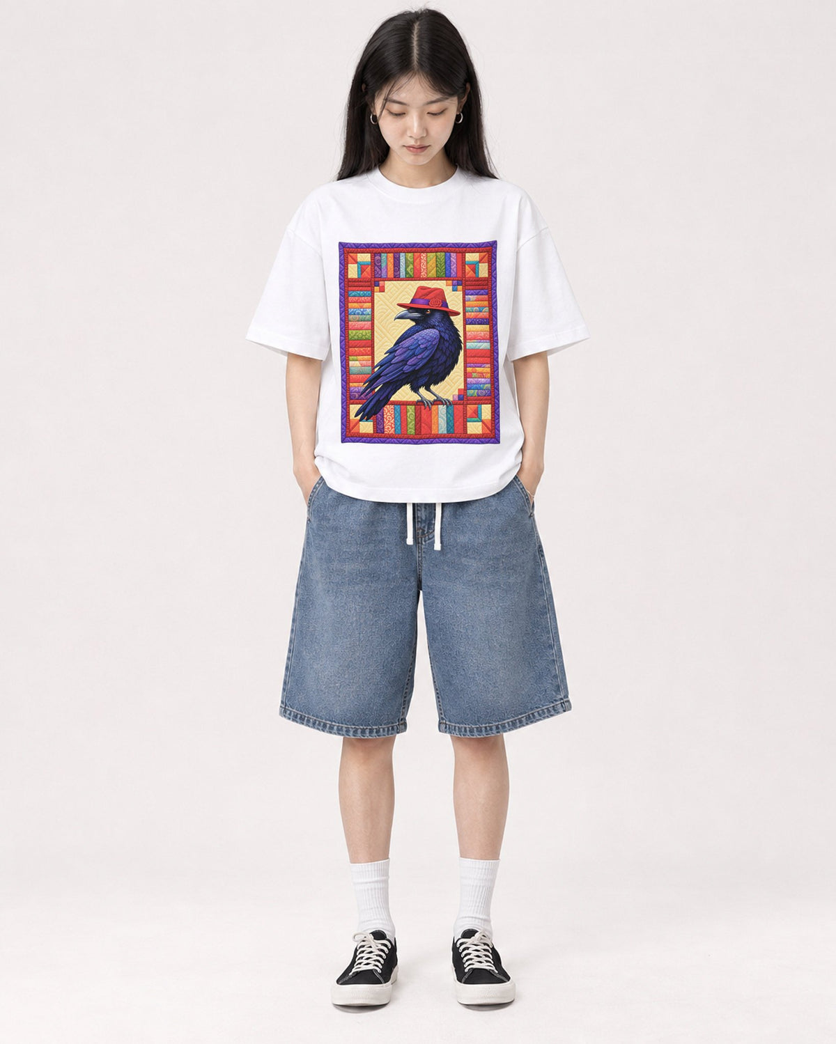 Mockup Boxy Heavyweight Tee White female full-body 01