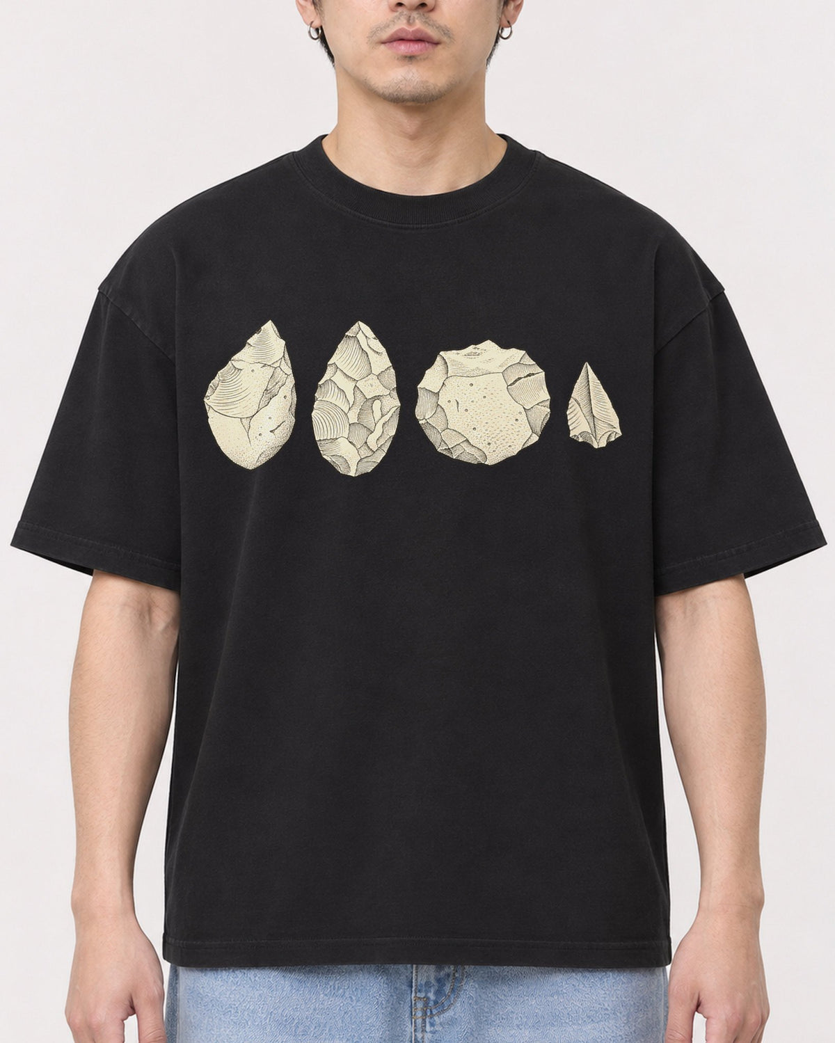 Mockup Boxy Heavyweight Tee Black male close-up 13