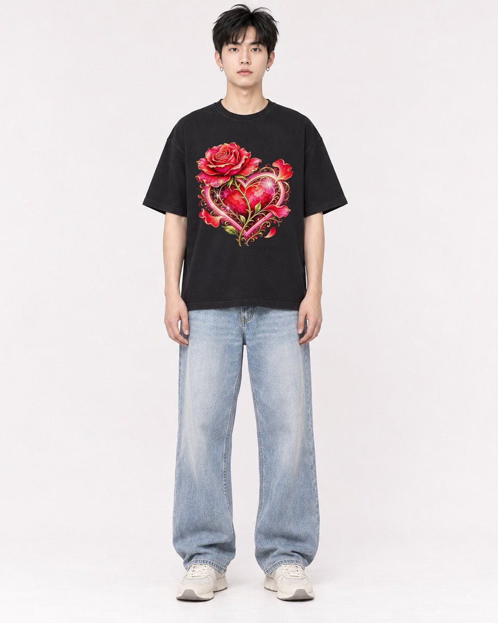 Mockup Boxy Heavyweight Tee Black male full-body 01