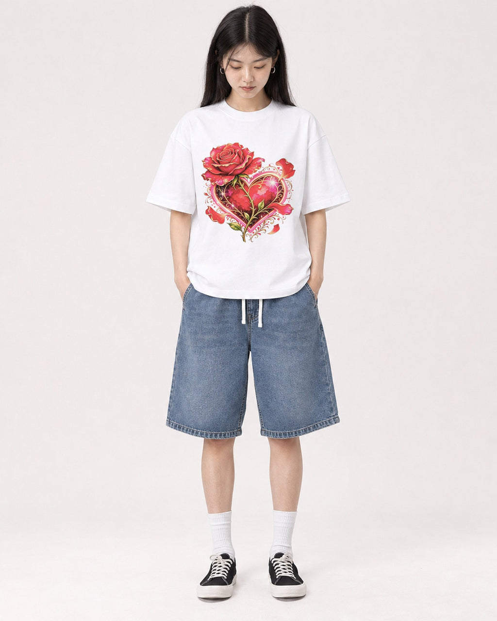 Mockup Boxy Heavyweight Tee White female full-body 01