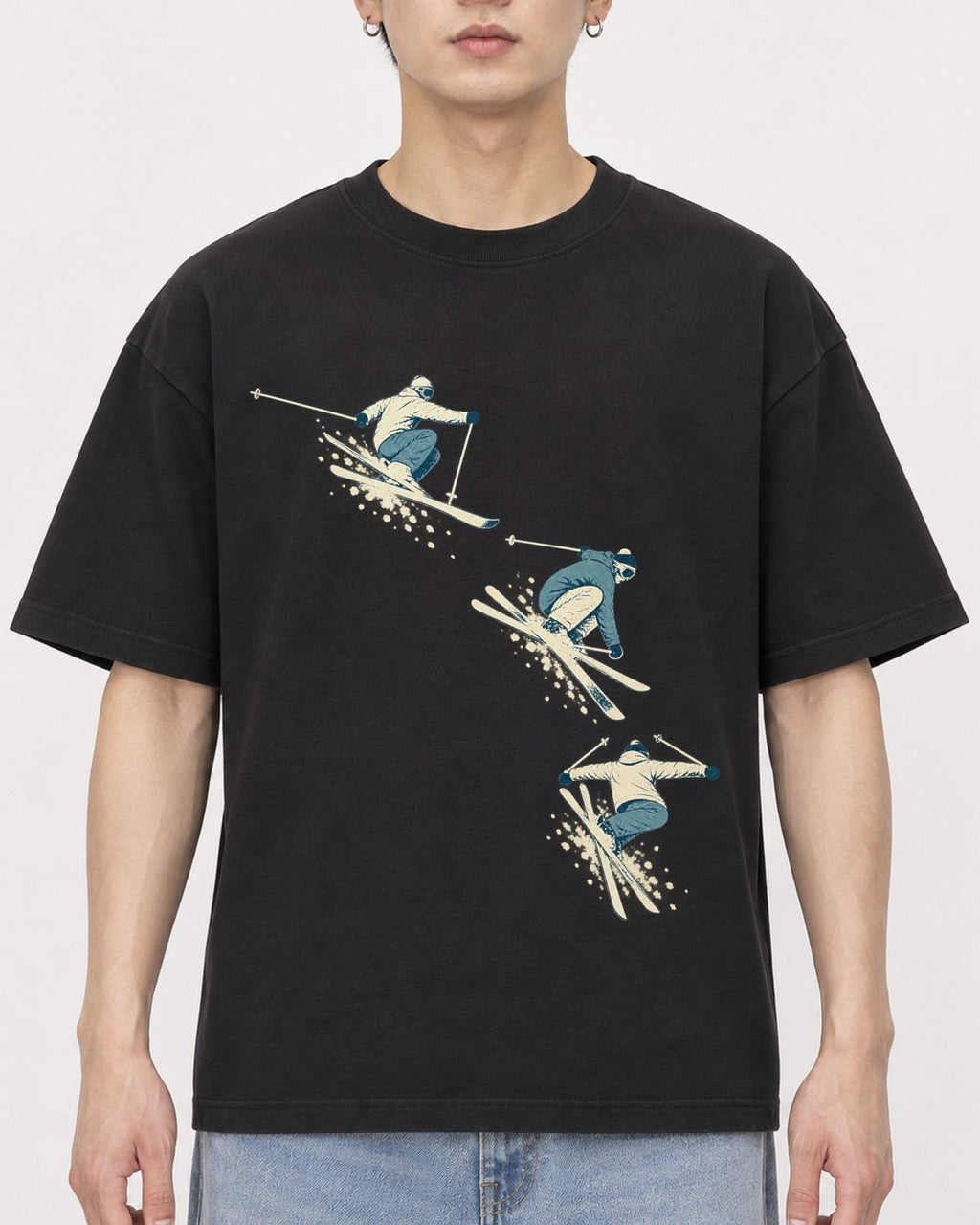 Mockup Boxy Heavyweight Tee Black male close-up 01