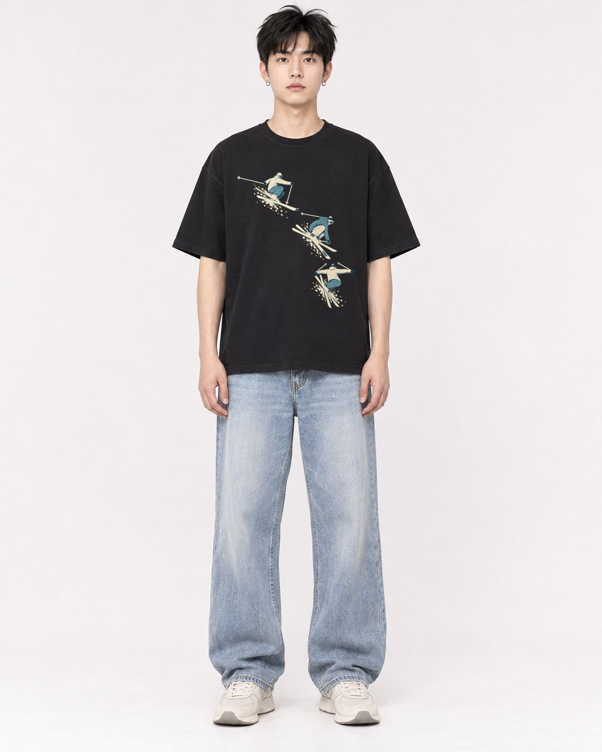 Mockup Boxy Heavyweight Tee Black male full-body 01
