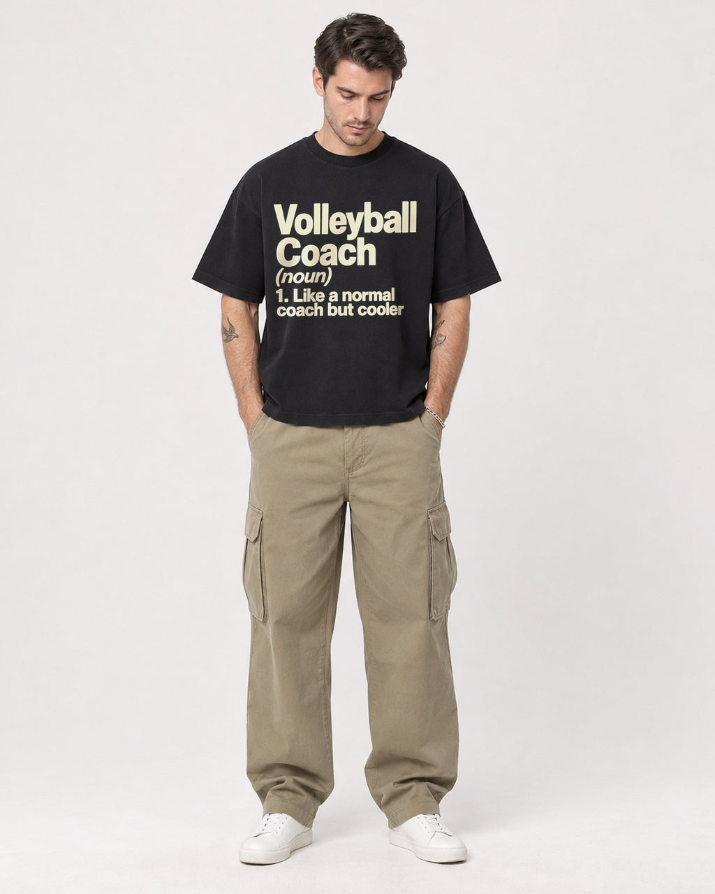 Mockup Boxy Heavyweight Tee Black male full-body 48