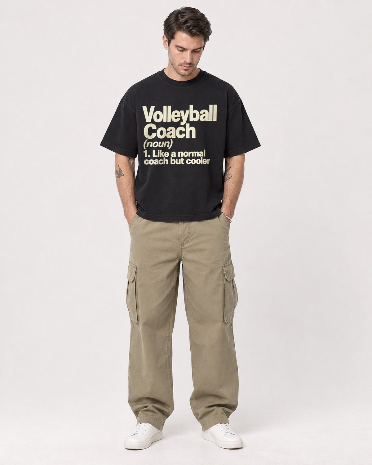 Mockup Boxy Heavyweight Tee Black male full-body 48
