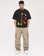 Mockup Boxy Heavyweight Tee Black male full-body 12