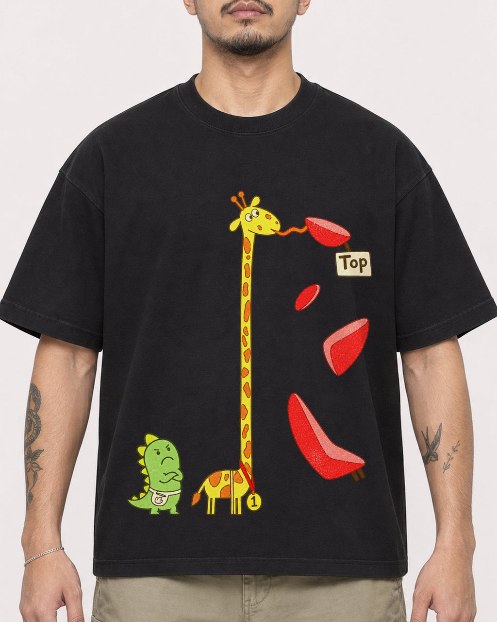 Mockup Boxy Heavyweight Tee Black male close-up 12