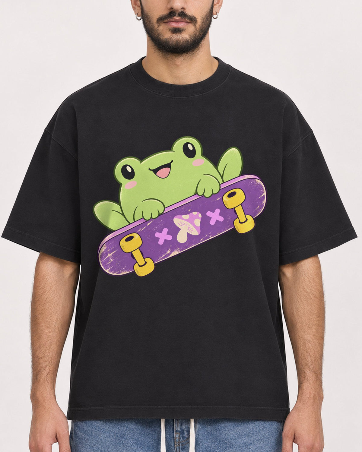Mockup Boxy Heavyweight Tee Black male close-up 07