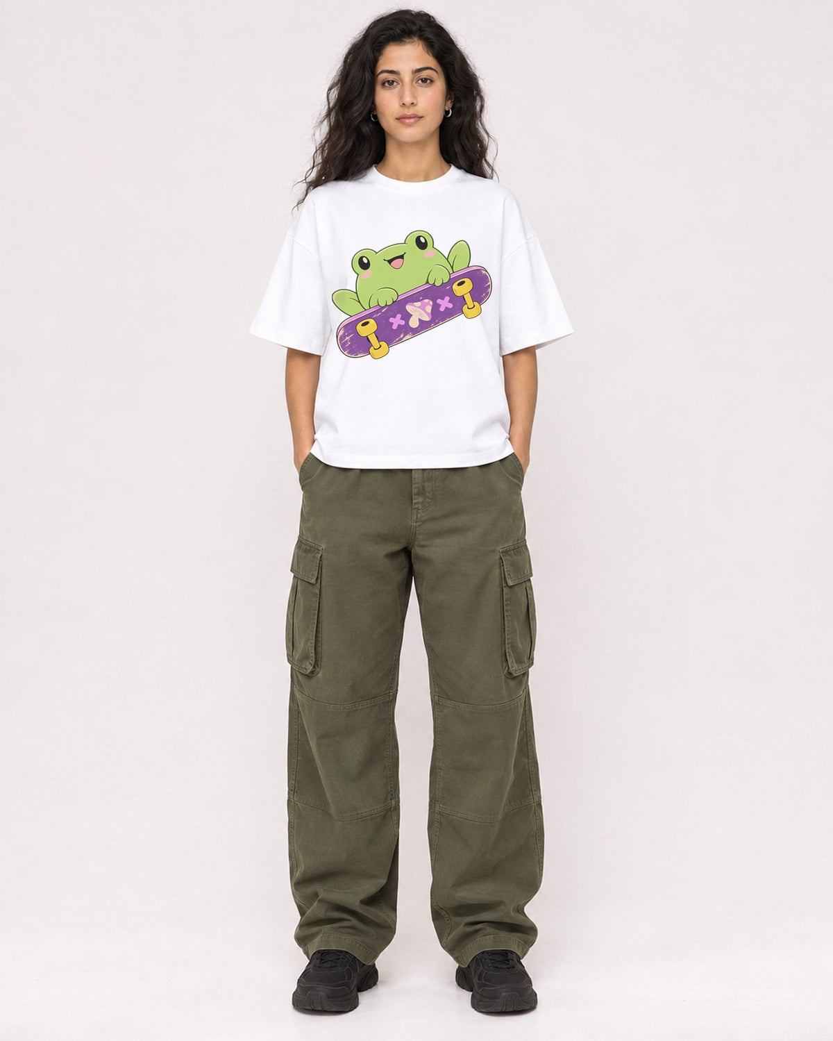 Mockup Boxy Heavyweight Tee White female full-body 07