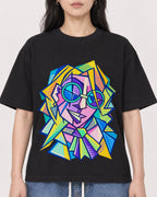 Mockup Boxy Heavyweight Tee Black female close-up 13