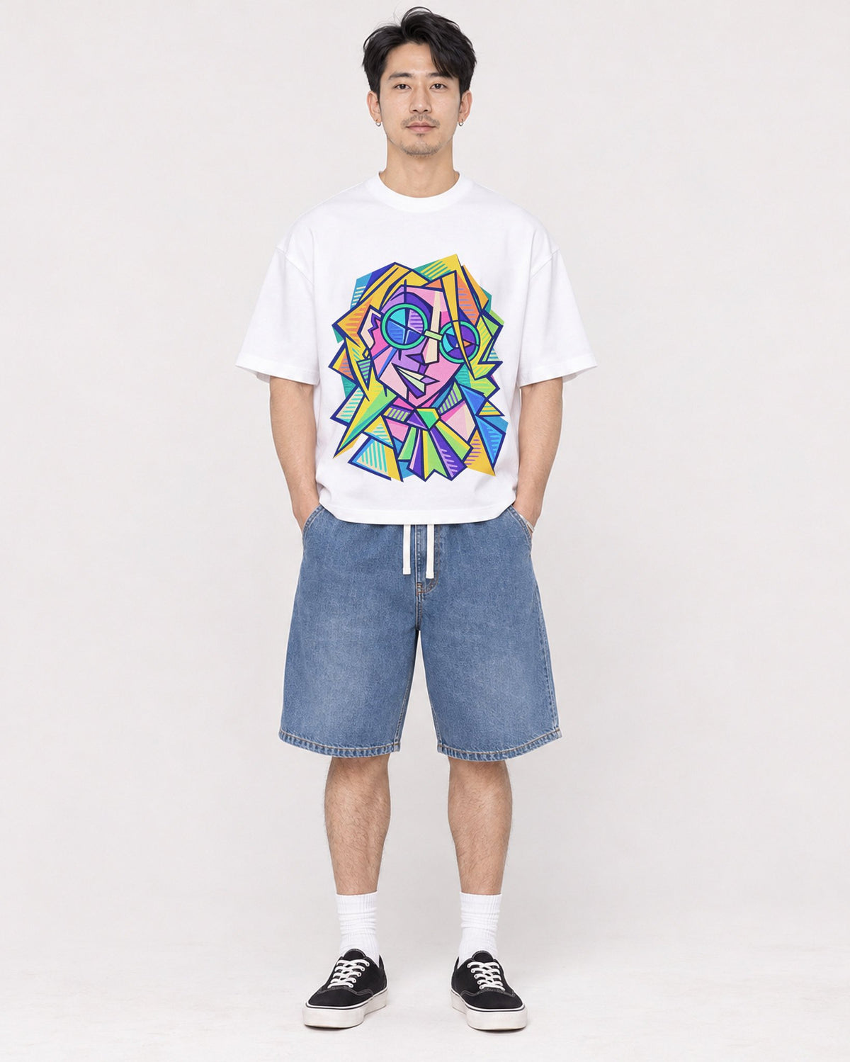 Mockup Boxy Heavyweight Tee White male full-body 13