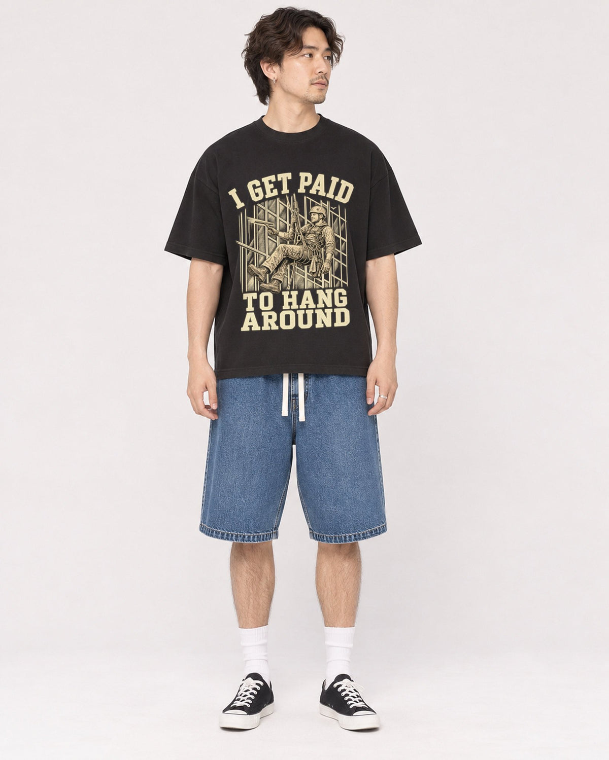 Mockup Boxy Heavyweight Tee Black male full-body 03