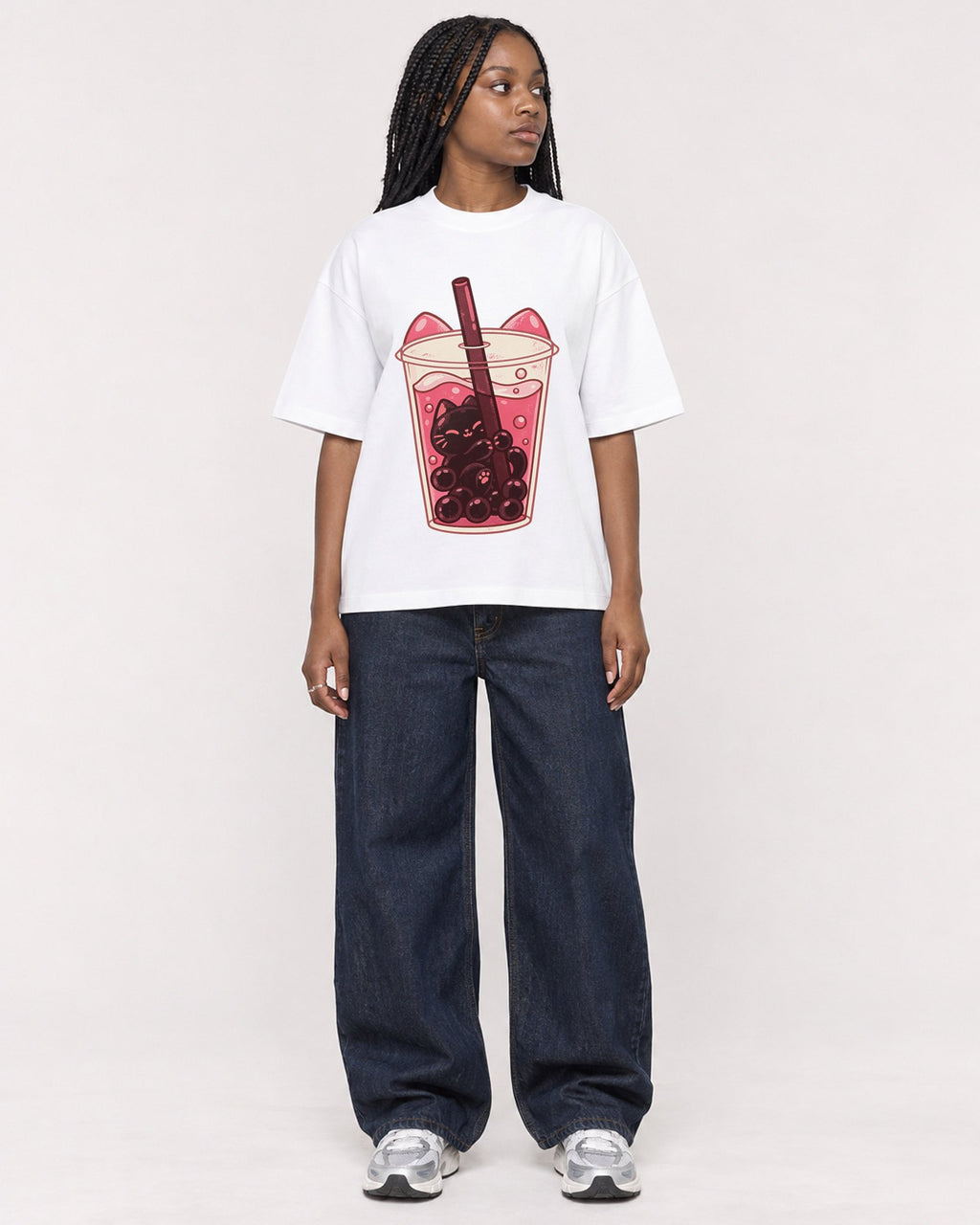 Mockup Boxy Heavyweight Tee White female full-body 04
