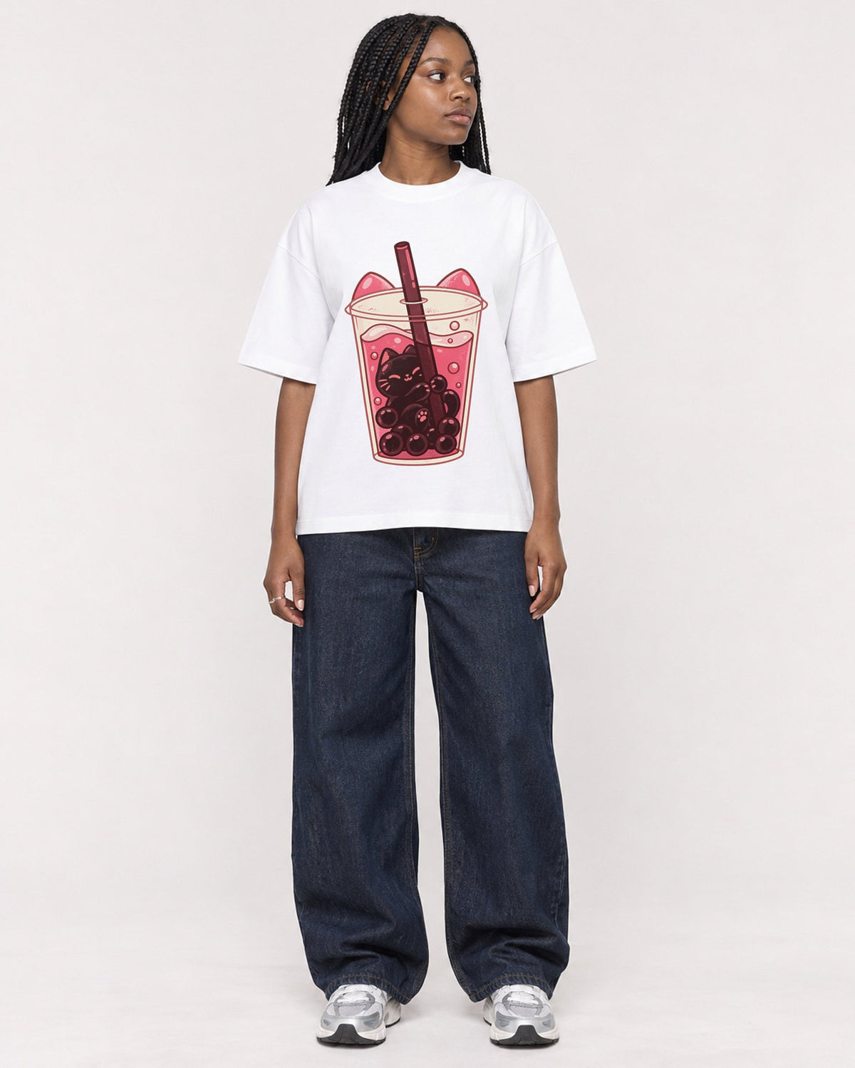 Mockup Boxy Heavyweight Tee White female full-body 04