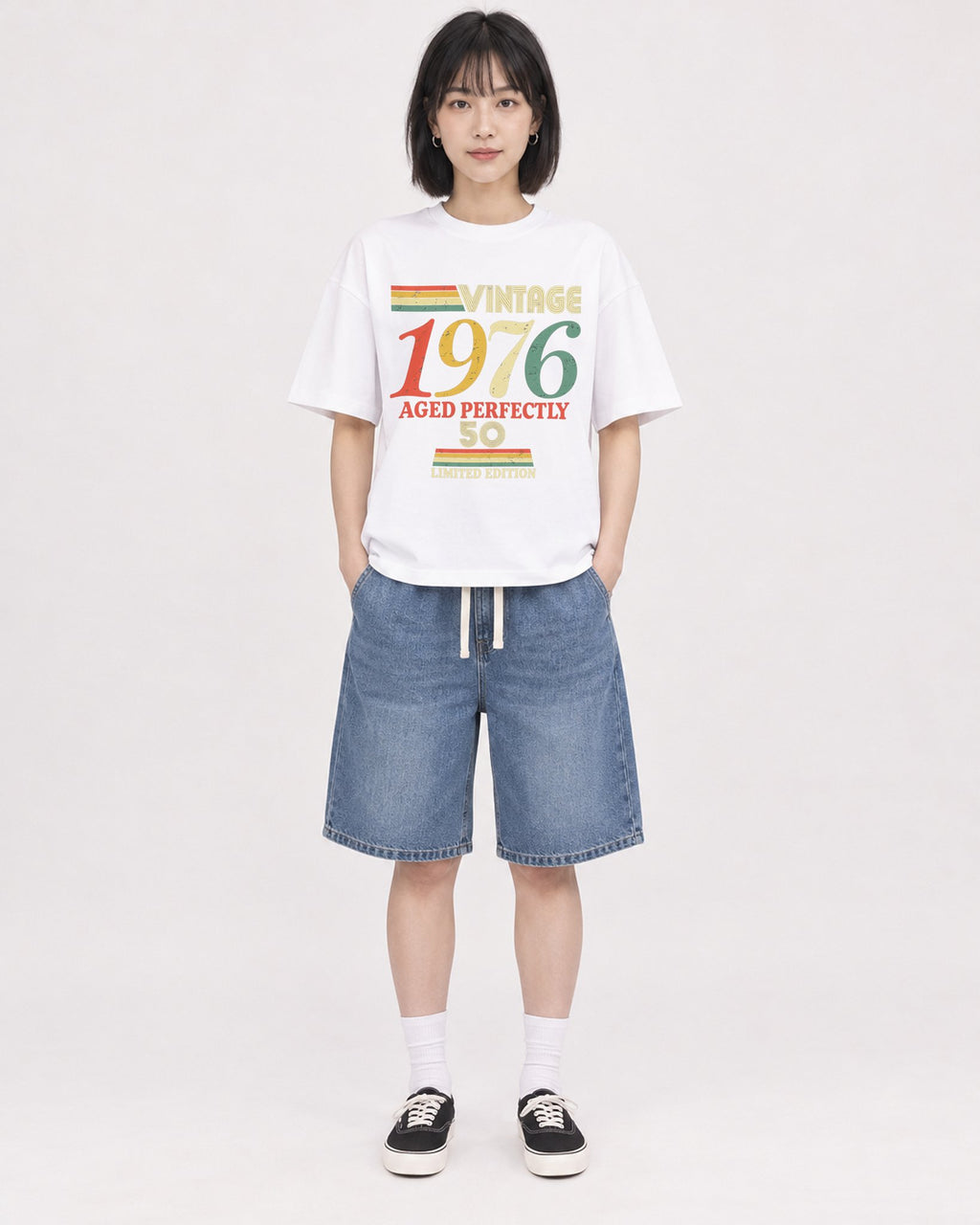 Mockup Boxy Heavyweight Tee White female full-body 11