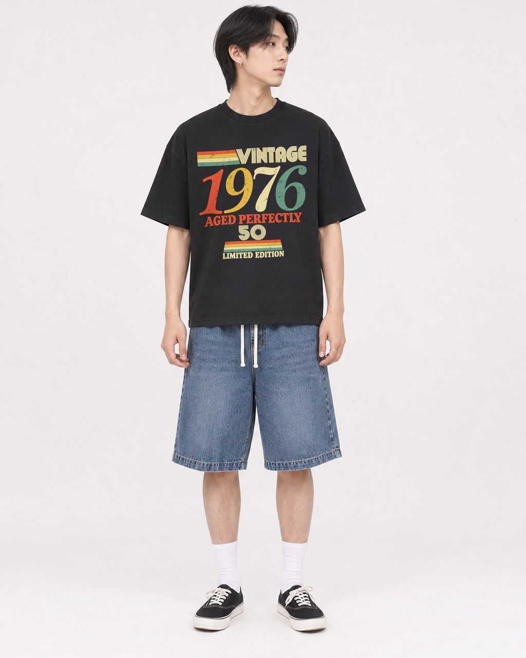 Mockup Boxy Heavyweight Tee Black male full-body 11
