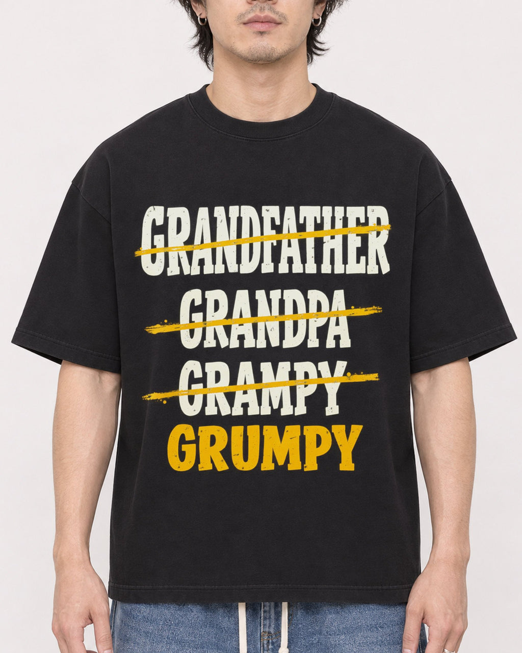 Mockup Boxy Heavyweight Tee Black male close-up 03