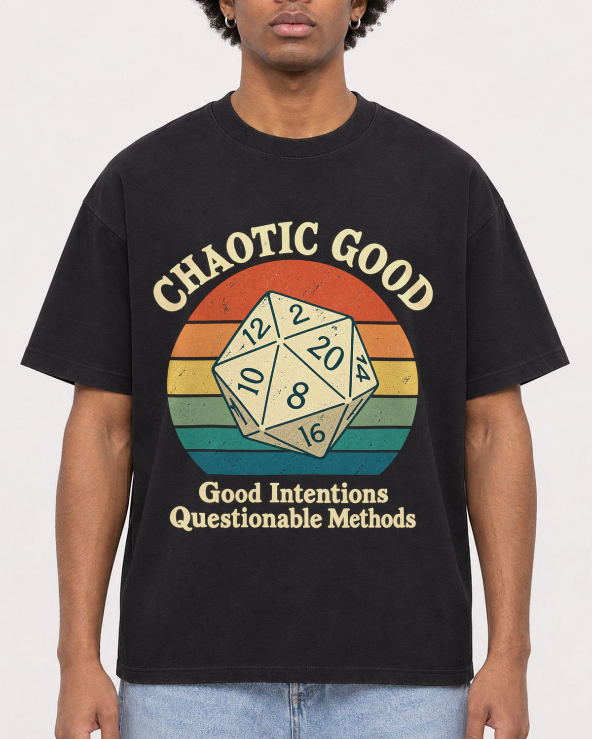 Mockup Boxy Heavyweight Tee Black male close-up 45