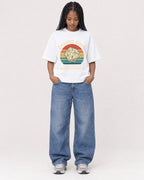 Mockup Boxy Heavyweight Tee White female full-body 45
