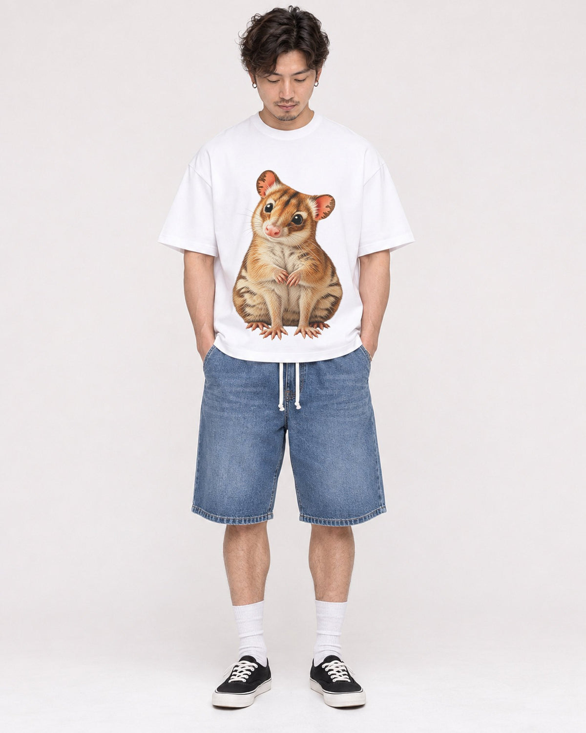 Mockup Boxy Heavyweight Tee White male full-body 03