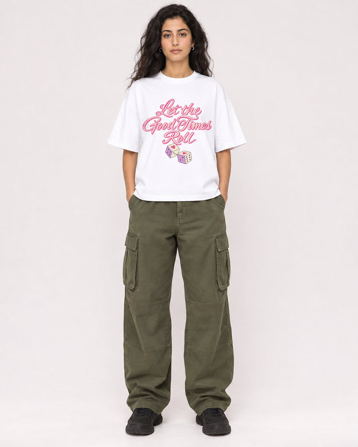 Mockup Boxy Heavyweight Tee White female full-body 07