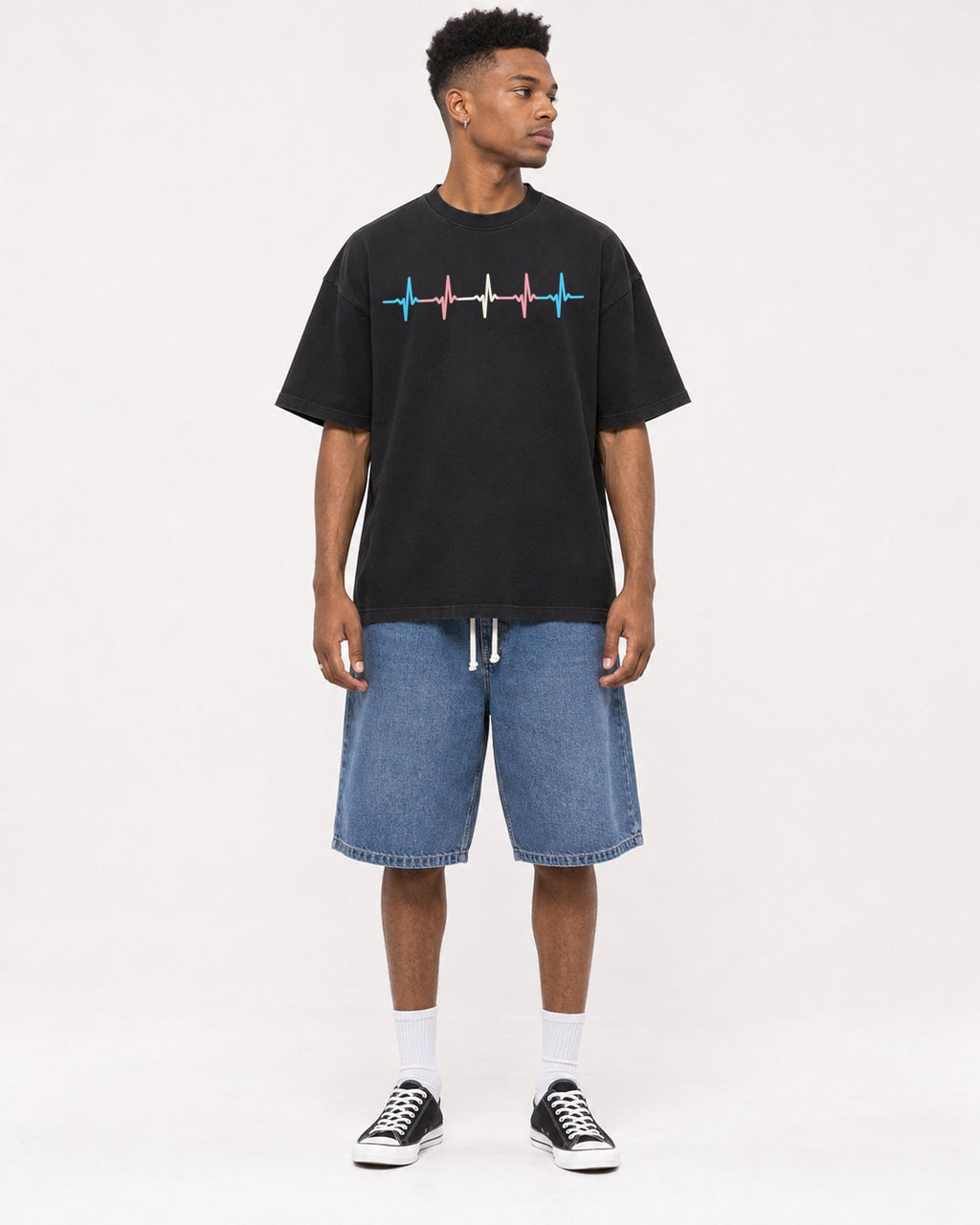 Mockup Boxy Heavyweight Tee Black male full-body 15