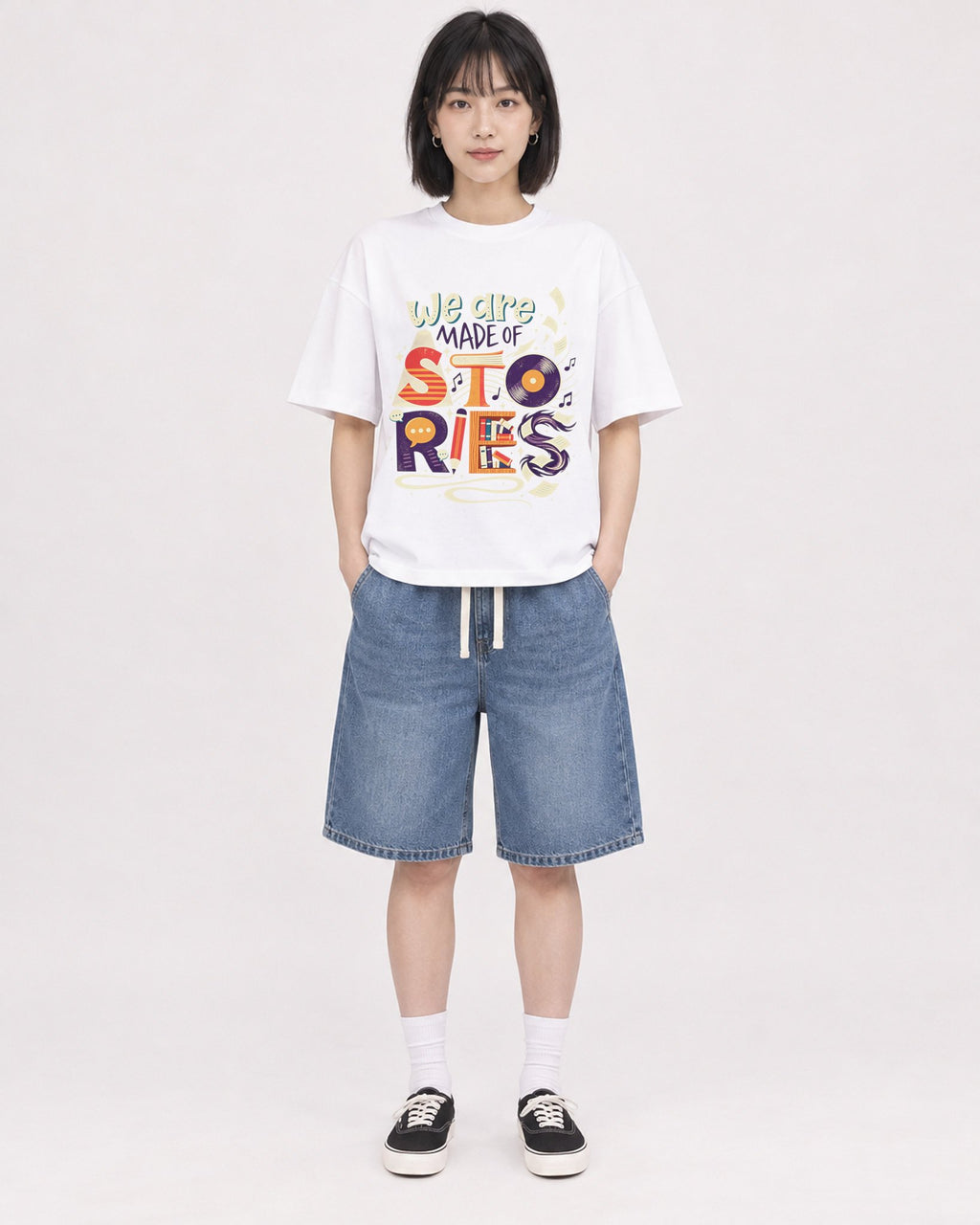 Mockup Boxy Heavyweight Tee White female full-body 11