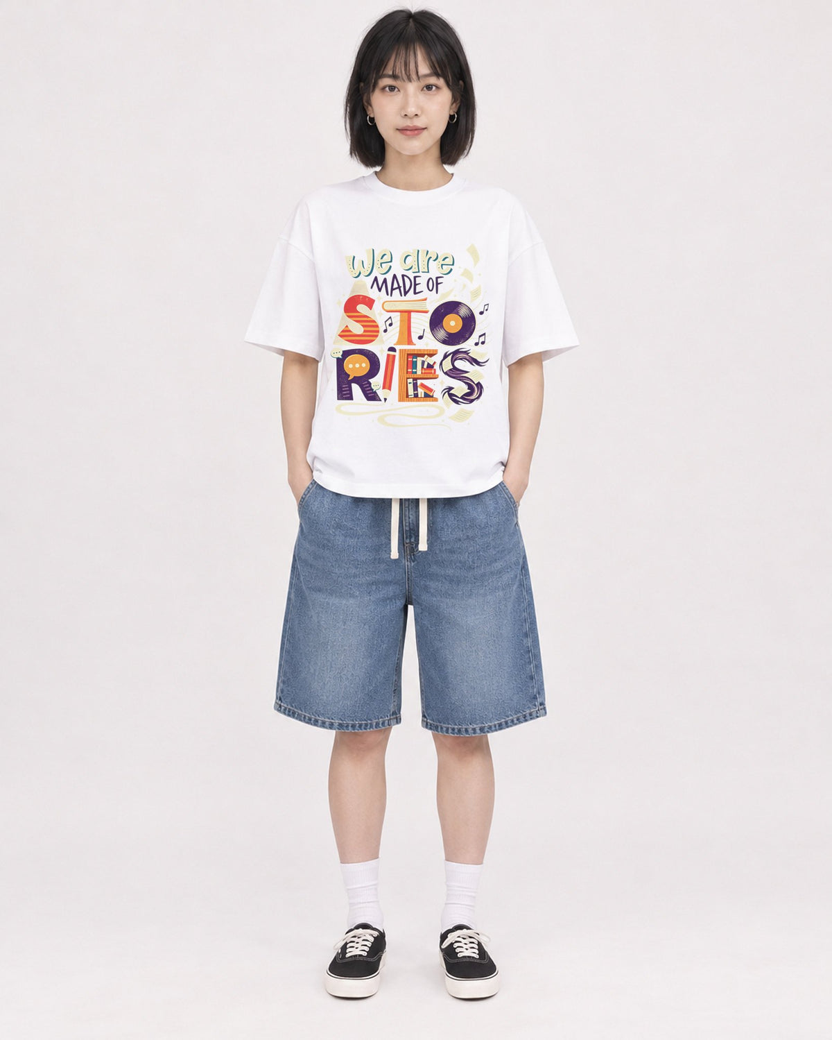 Mockup Boxy Heavyweight Tee White female full-body 11
