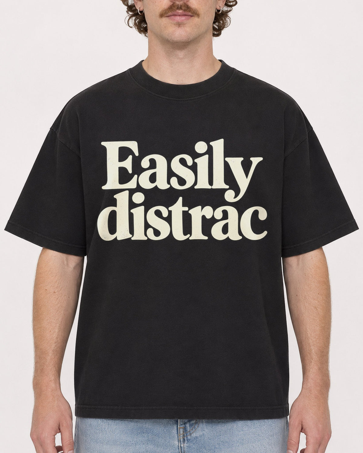 Mockup Boxy Heavyweight Tee Black male close-up 09