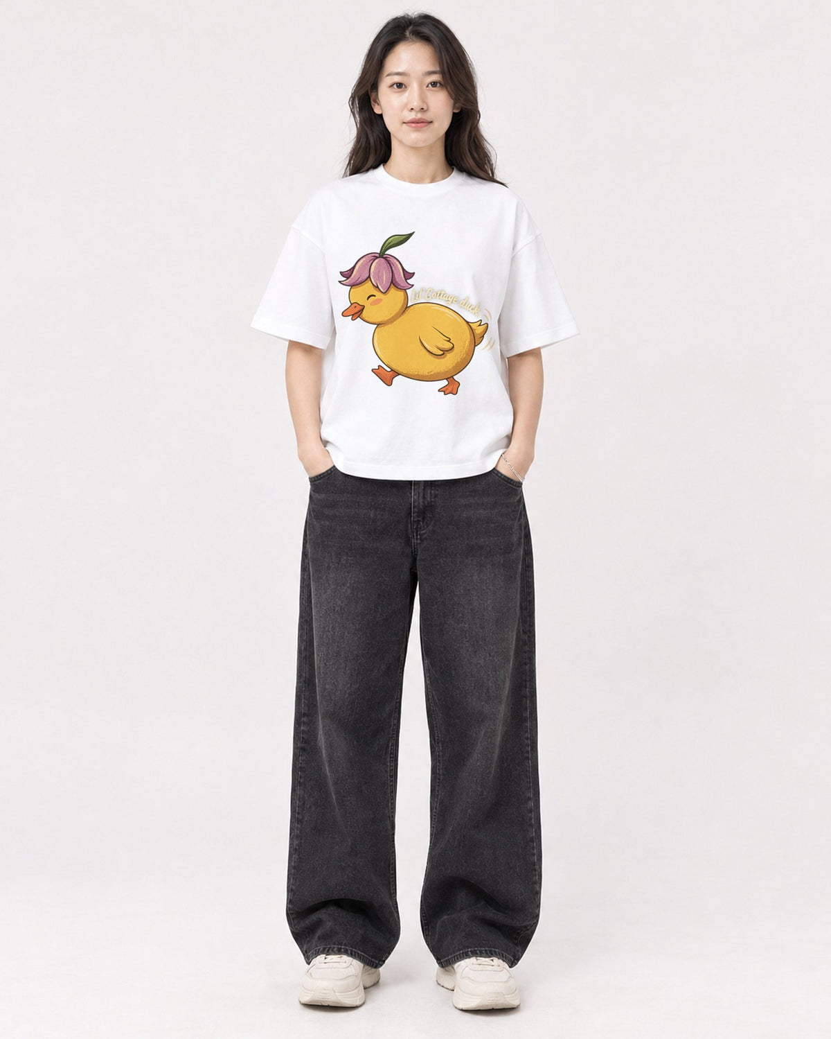 Mockup Boxy Heavyweight Tee White female full-body 03