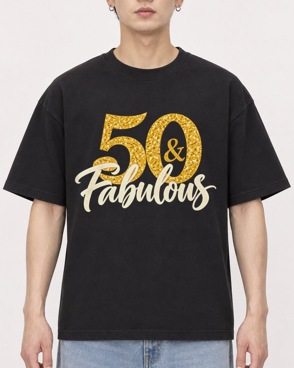 Mockup Boxy Heavyweight Tee Black male close-up 01