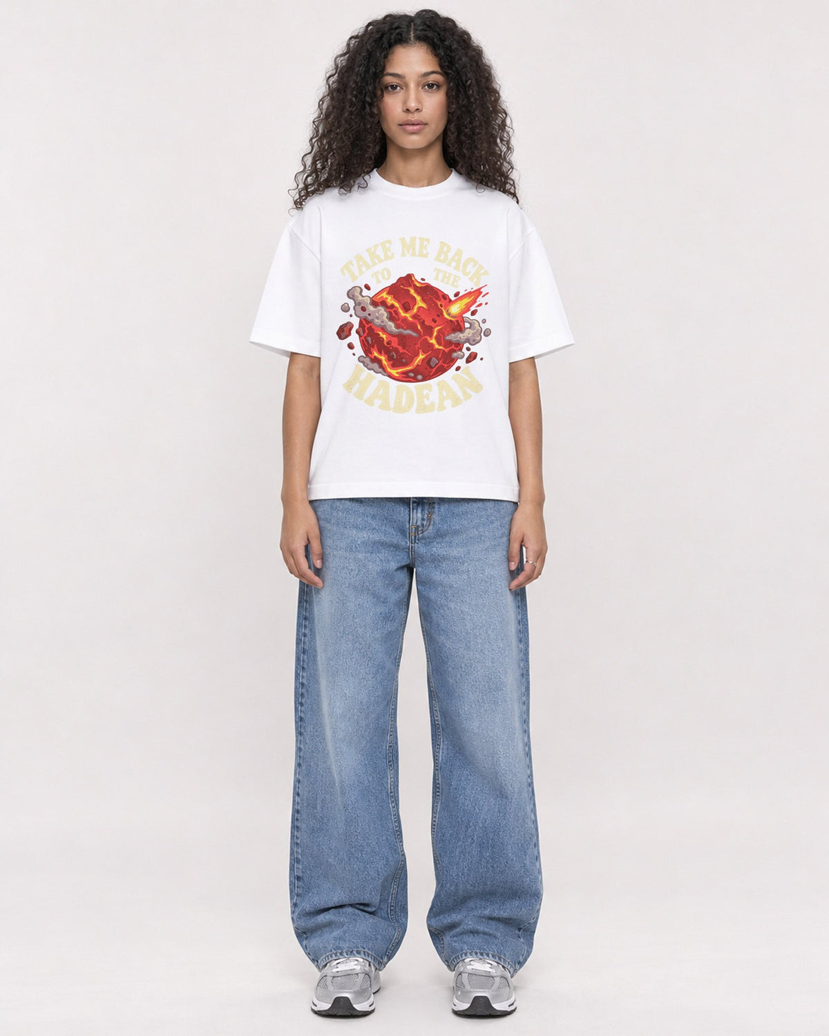 Mockup Boxy Heavyweight Tee White female full-body 10