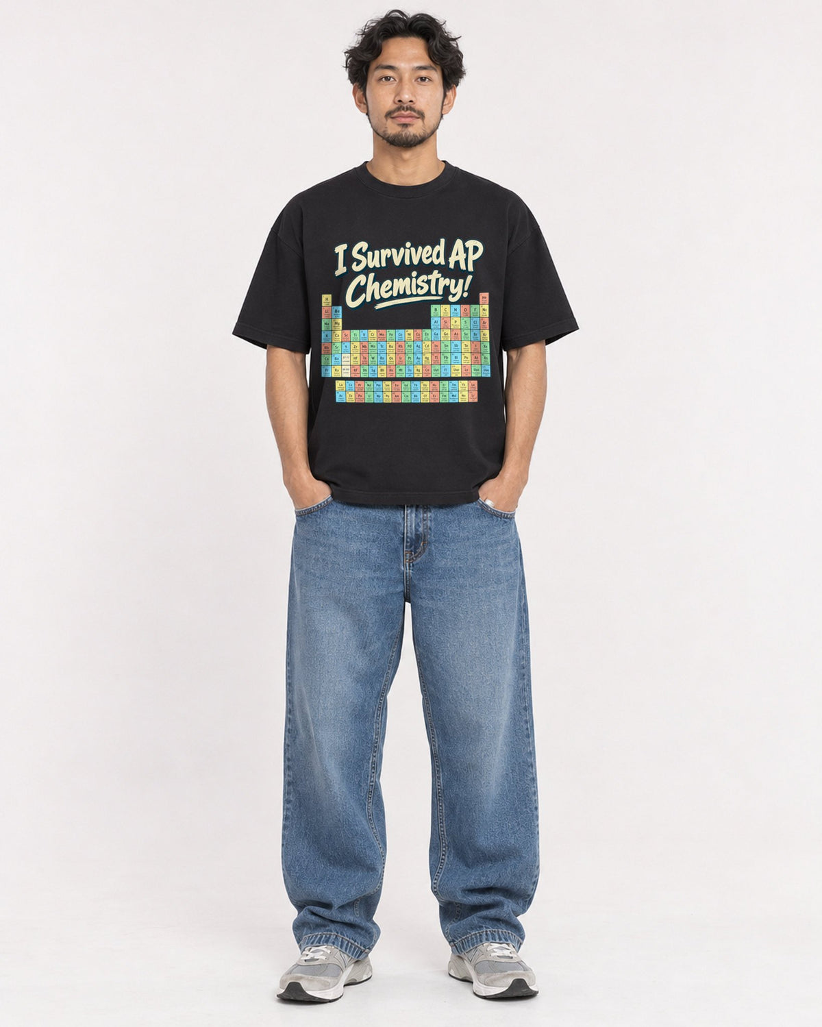 Mockup Boxy Heavyweight Tee Black male full-body 02