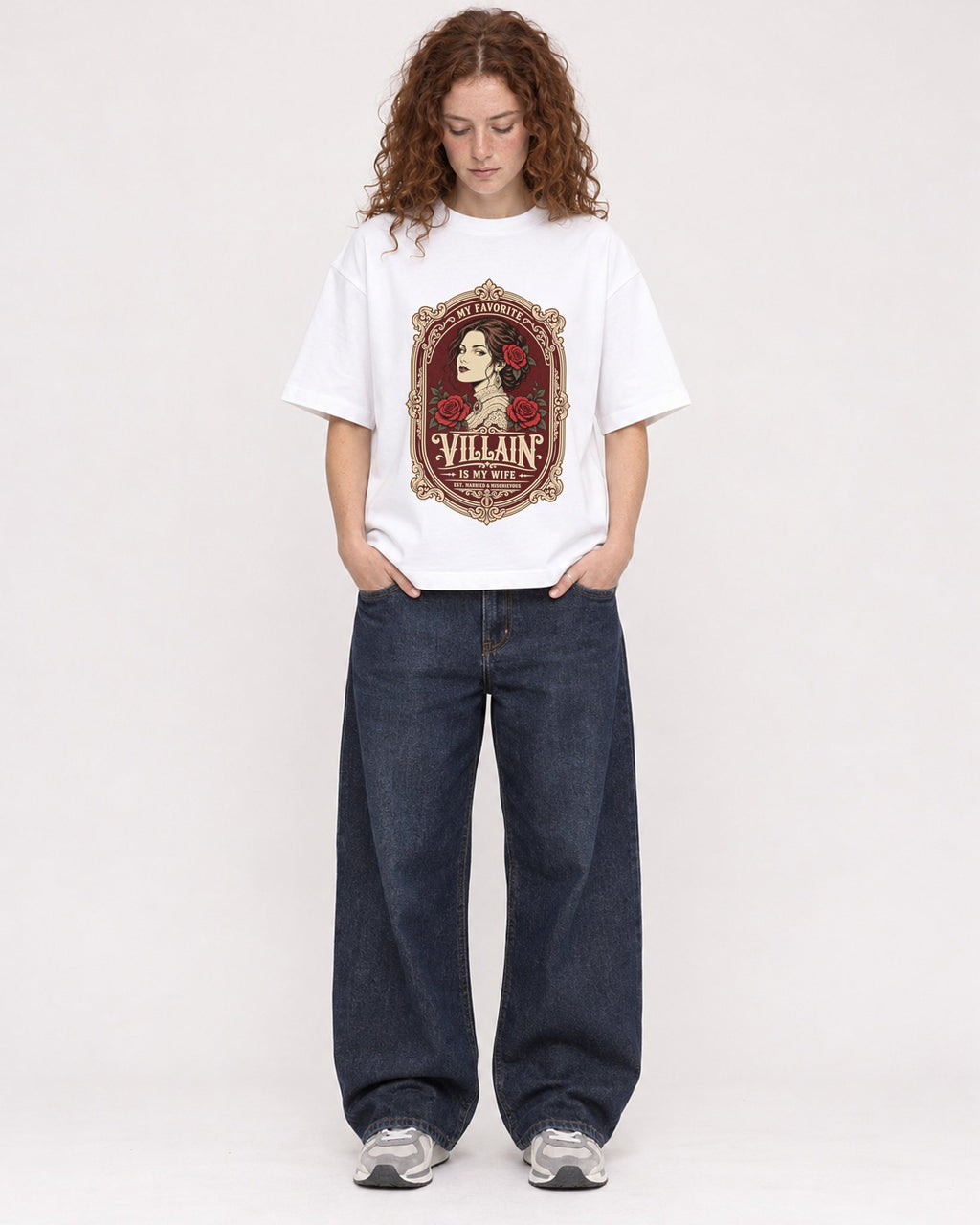Mockup Boxy Heavyweight Tee White female full-body 09