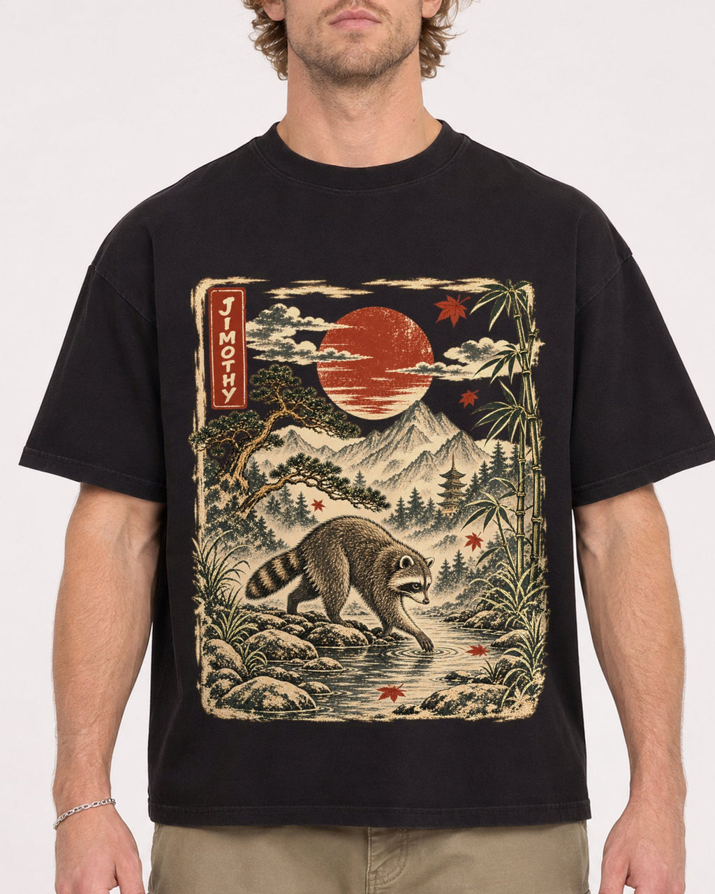 Mockup Boxy Heavyweight Tee Black male close-up 28