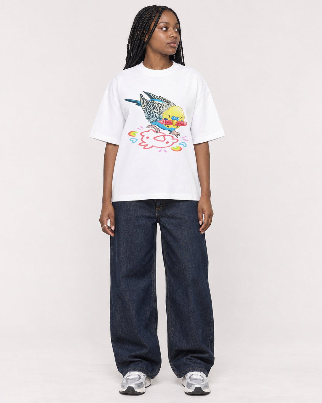 Mockup Boxy Heavyweight Tee White female full-body 04