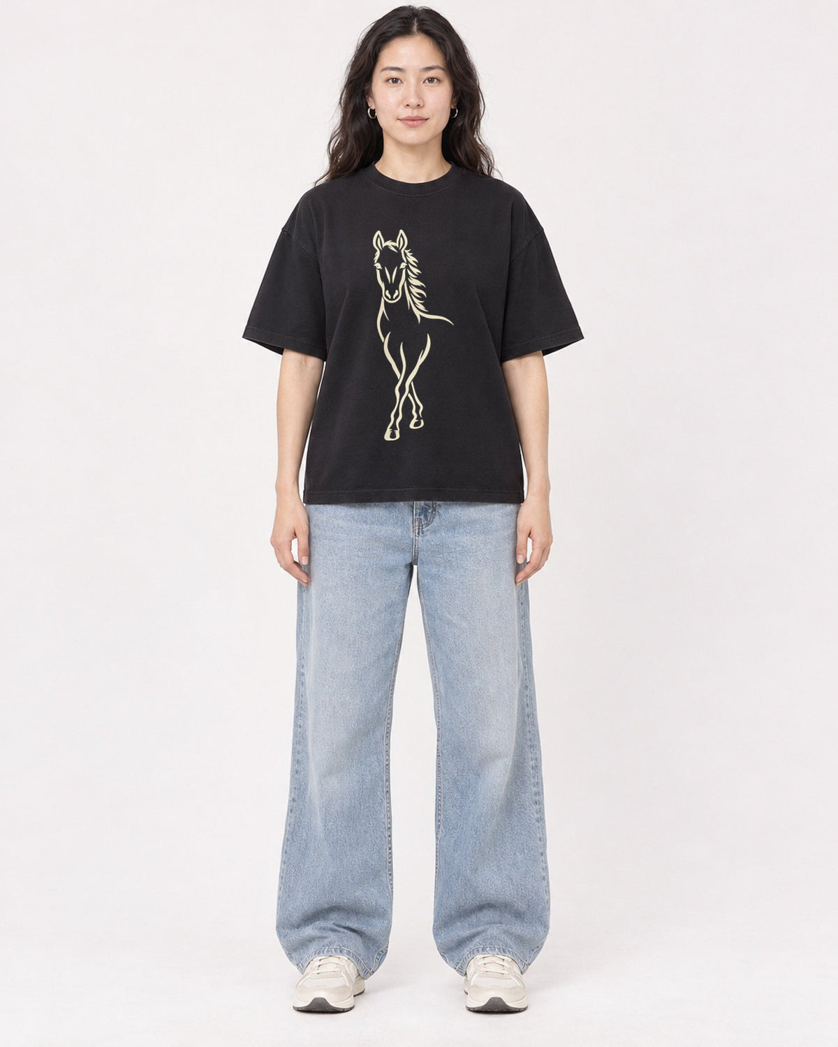Mockup Boxy Heavyweight Tee Black female full-body 03