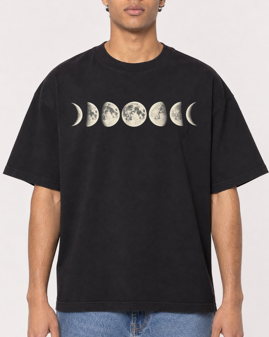 Mockup Boxy Heavyweight Tee Black male close-up 10