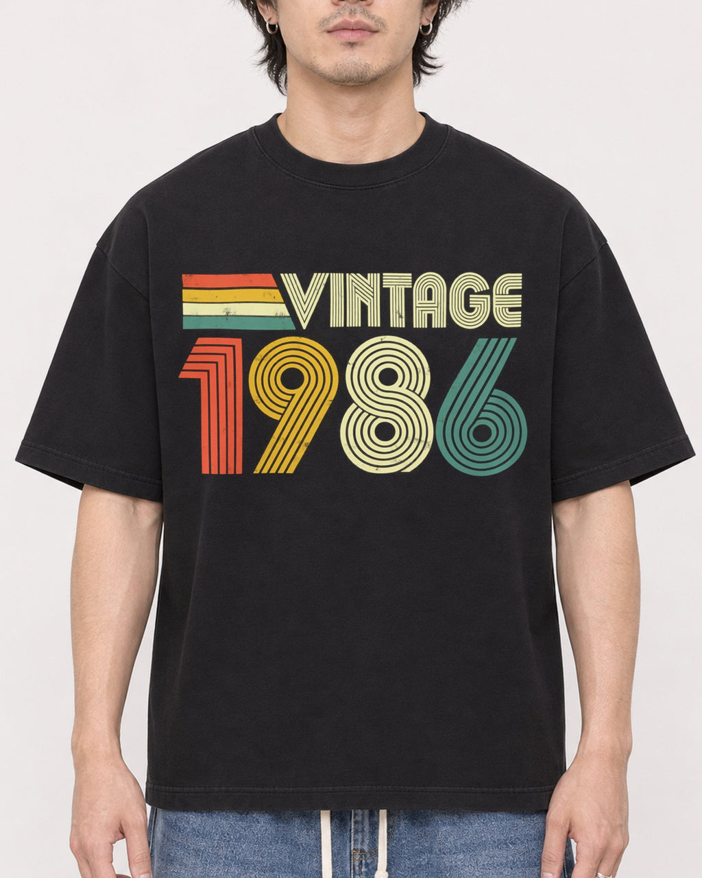 Mockup Boxy Heavyweight Tee Black male close-up 03