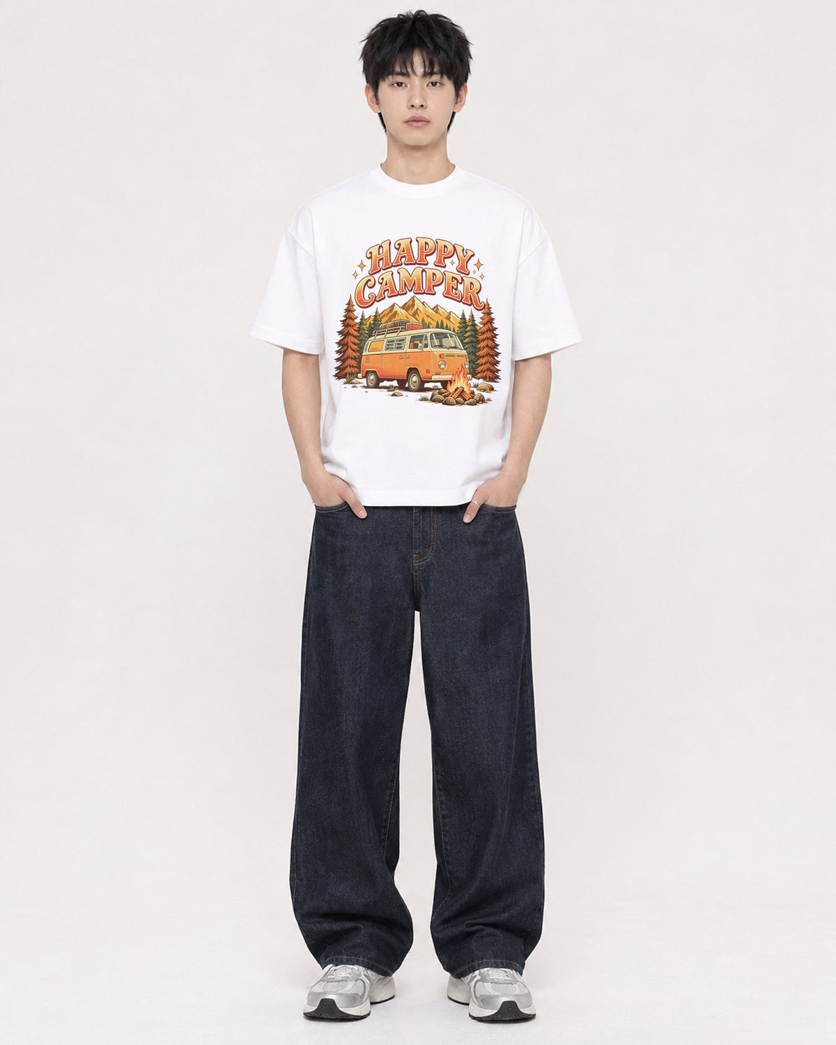 Mockup Boxy Heavyweight Tee White male full-body 01