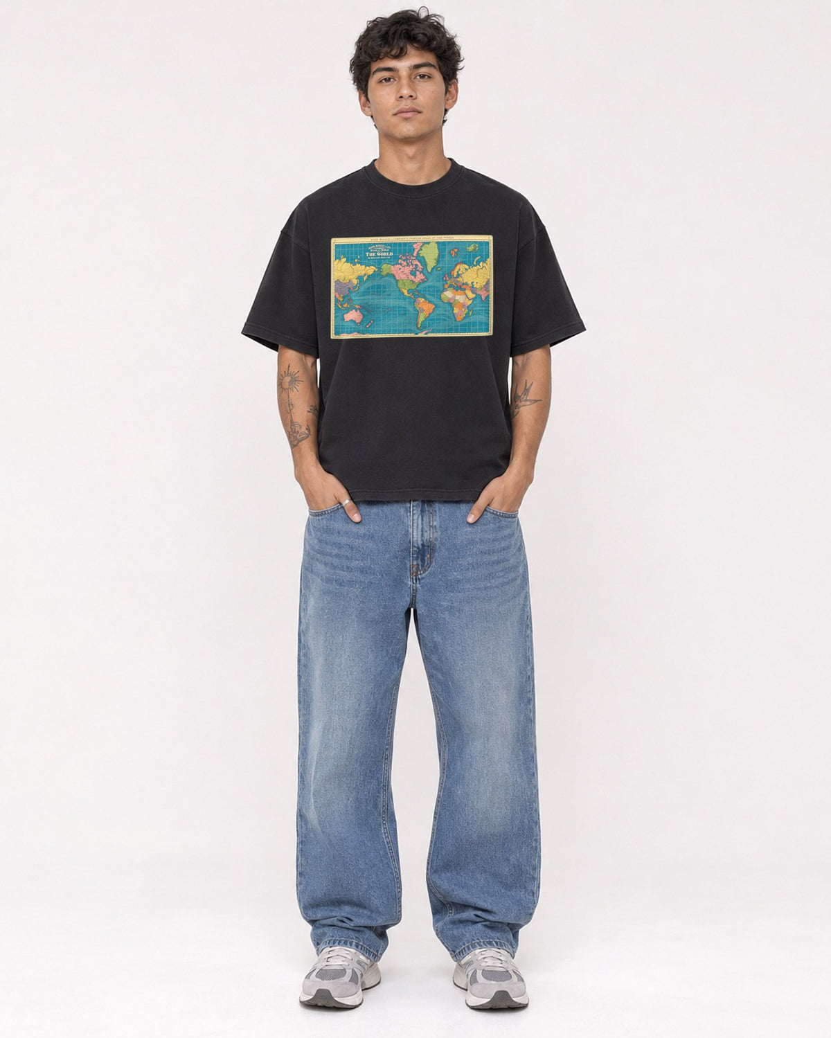 Mockup Boxy Heavyweight Tee Black male full-body 06