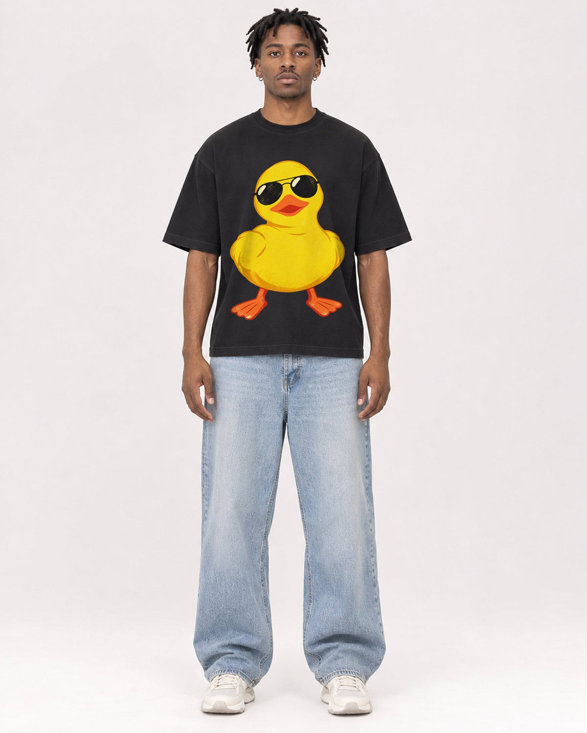 Mockup Boxy Heavyweight Tee Black male full-body 05
