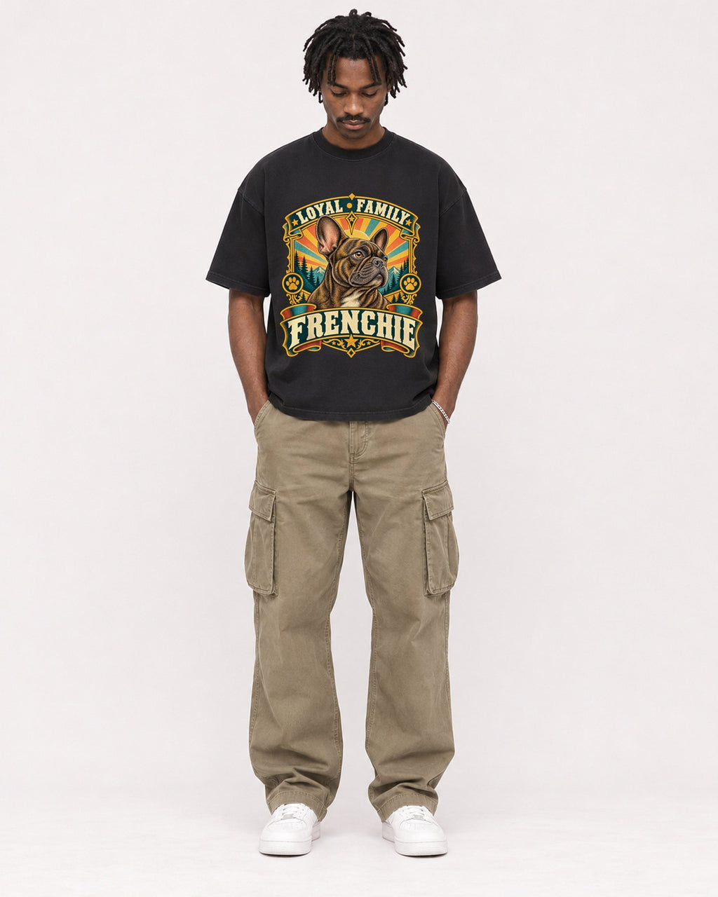 Mockup Boxy Heavyweight Tee Black male full-body 04