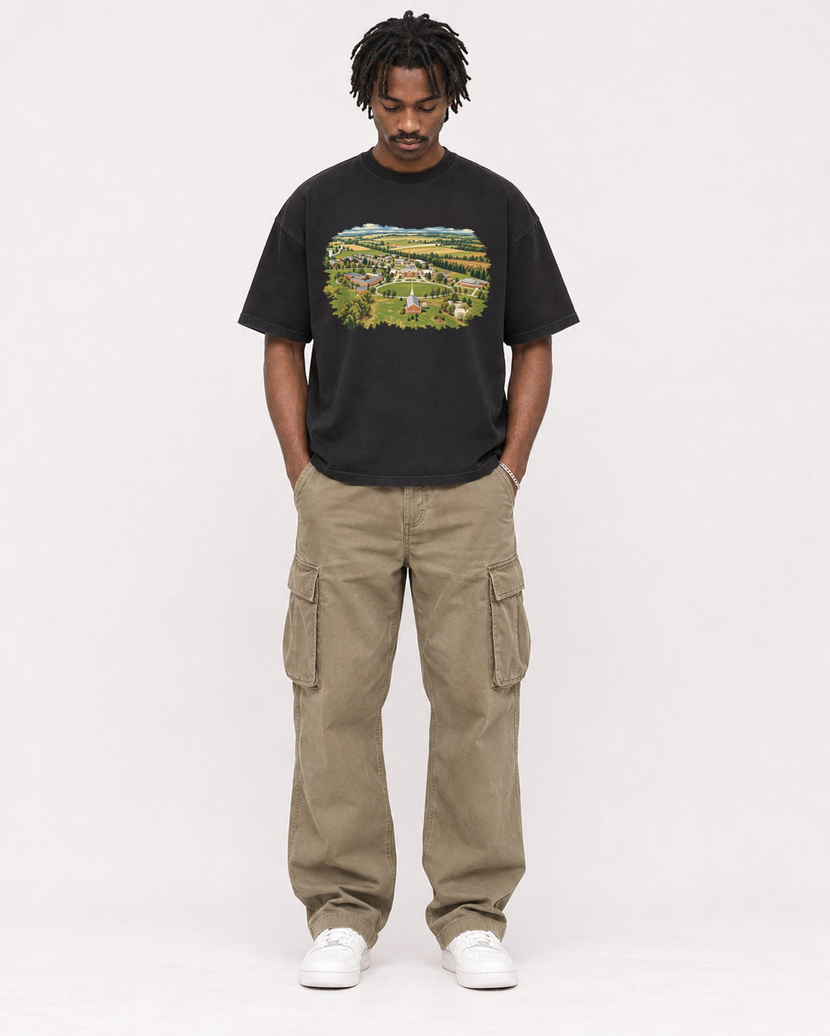 Mockup Boxy Heavyweight Tee Black male full-body 04