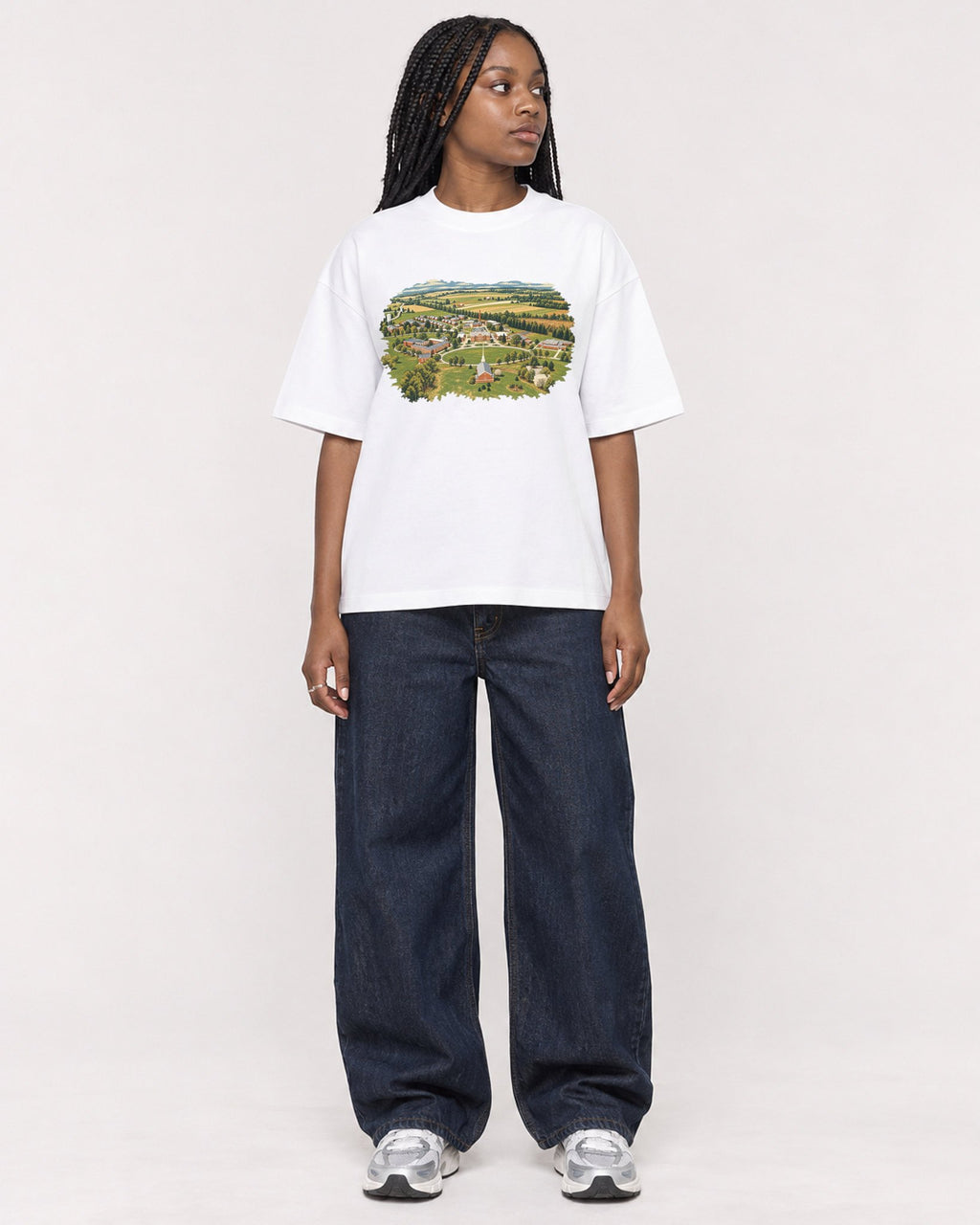 Mockup Boxy Heavyweight Tee White female full-body 04
