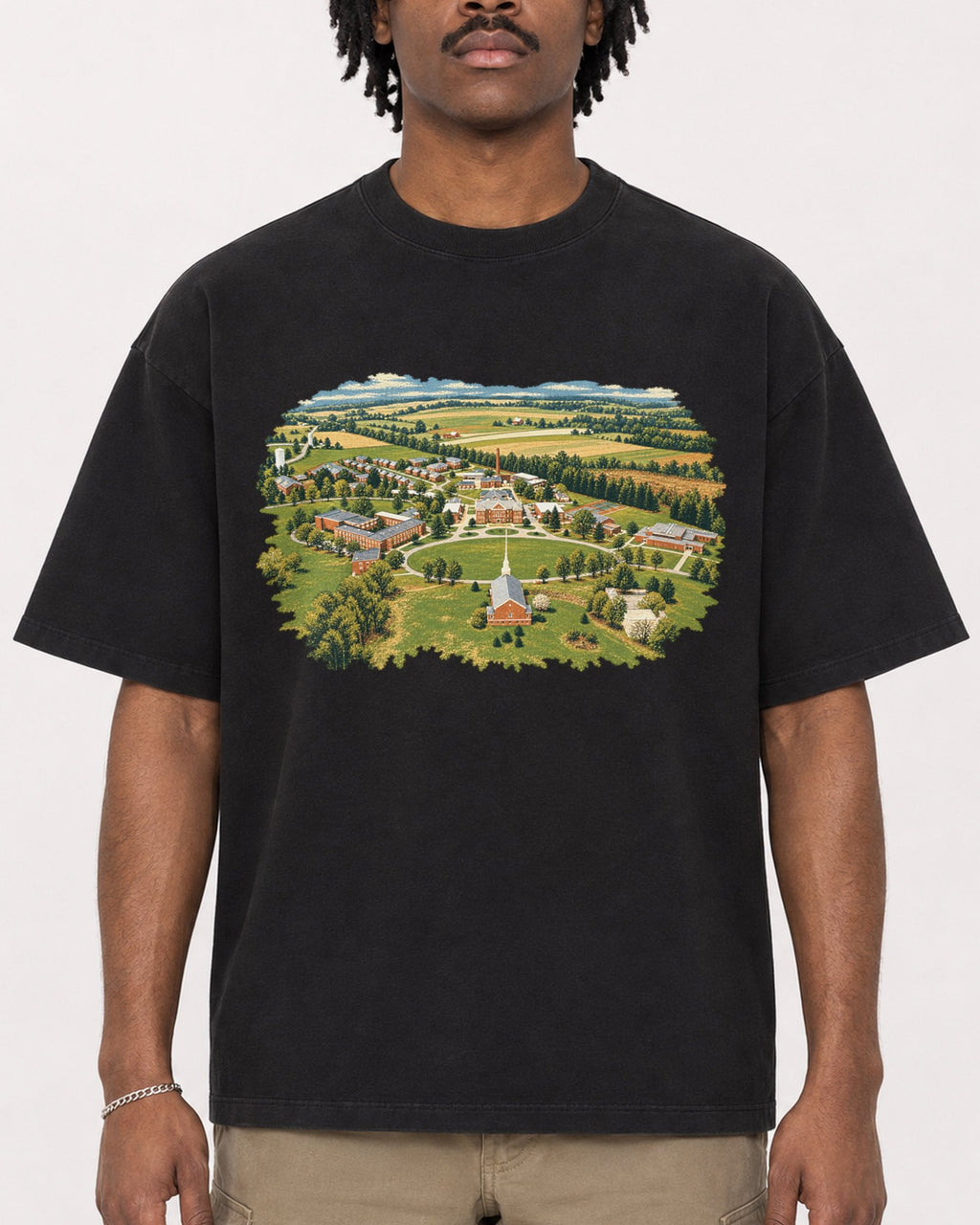 Mockup Boxy Heavyweight Tee Black male close-up 04
