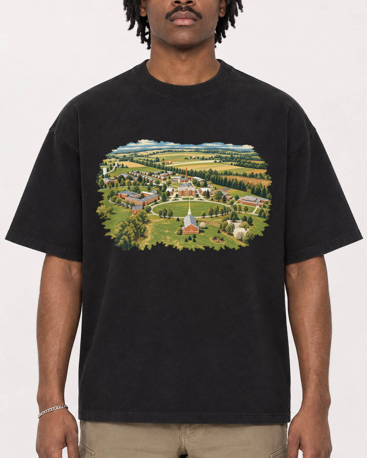 Mockup Boxy Heavyweight Tee Black male close-up 04