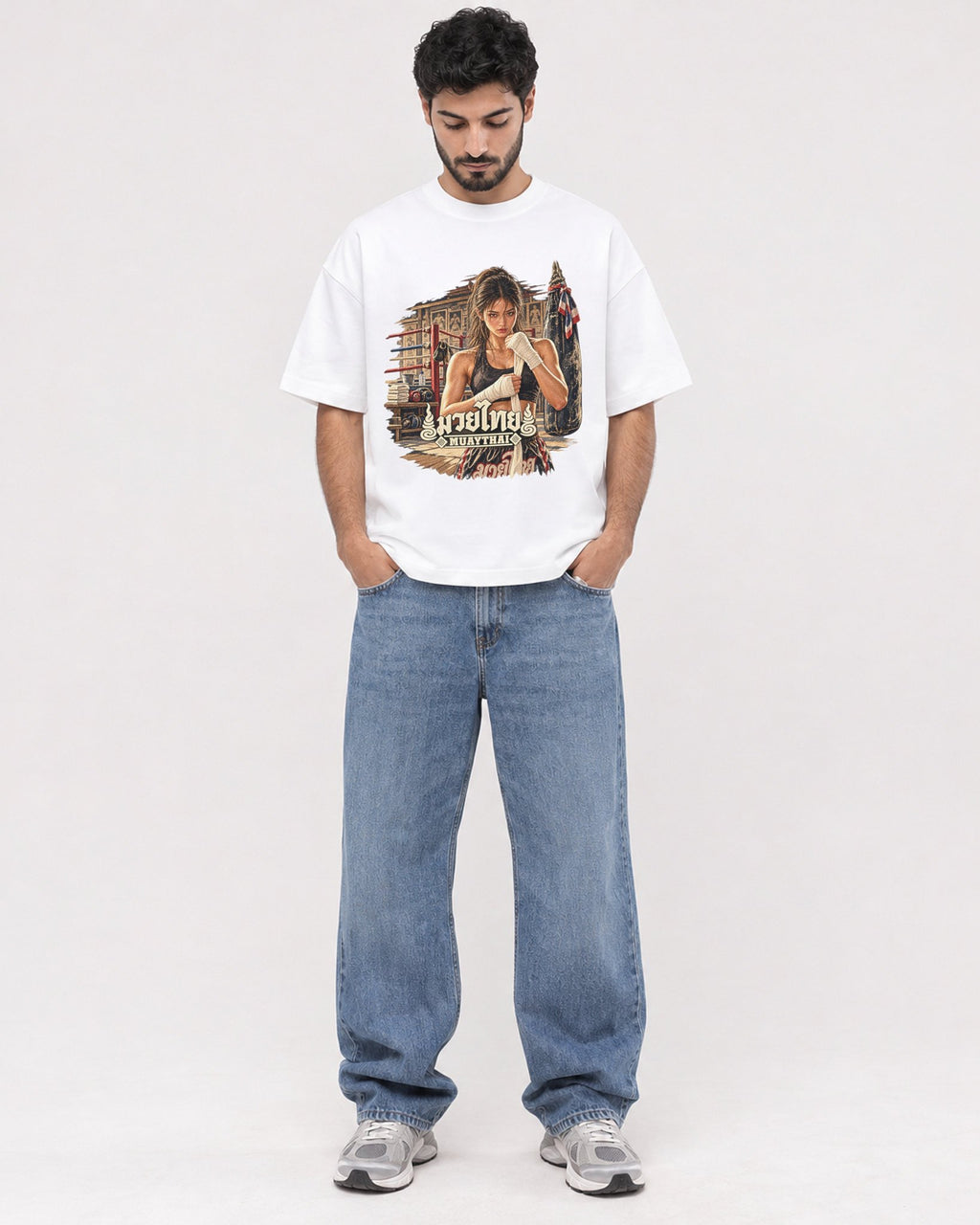Mockup Boxy Heavyweight Tee White male full-body 07