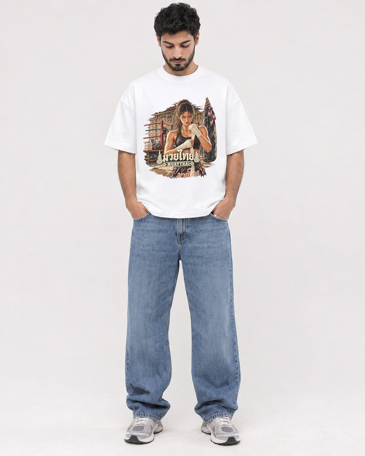 Mockup Boxy Heavyweight Tee White male full-body 07