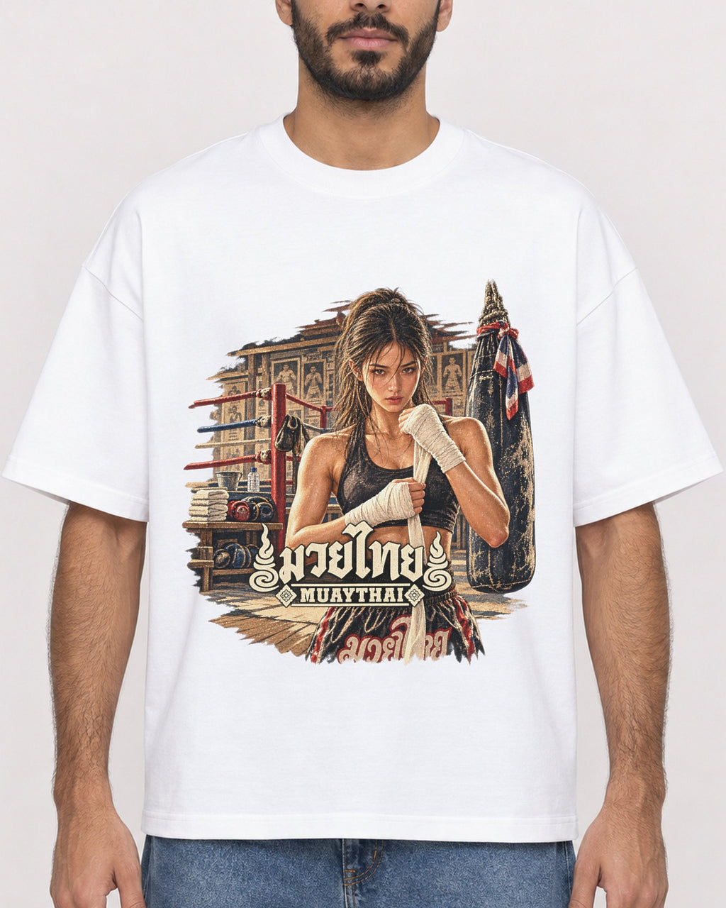Mockup Boxy Heavyweight Tee White male close-up 07